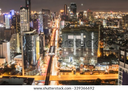 blur view of bangkok city skyline for background
