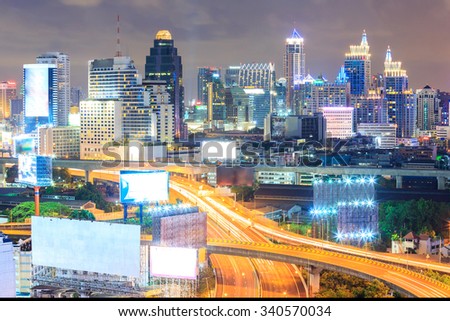 Bangkok Highway at Dusk with skyline in Thailand