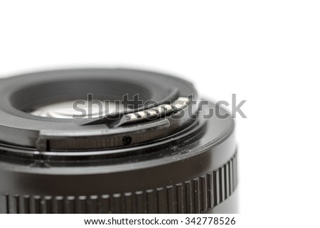 camera lens on a white background close-up