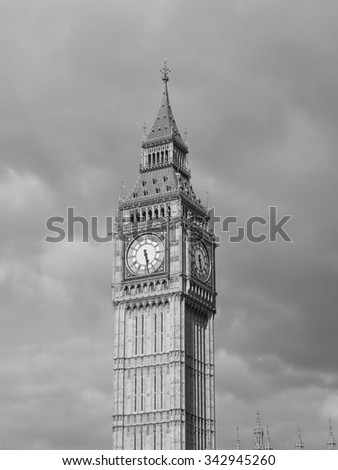 Houses of Parliament aka Westminster Palace in London, UK in black and white