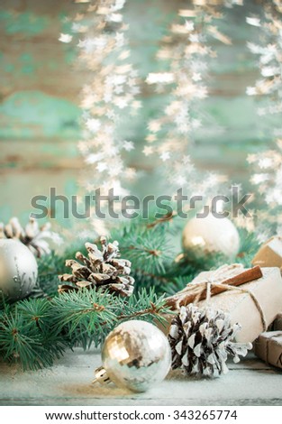 Christmas decoration on abstract background,vintage filter,soft focus