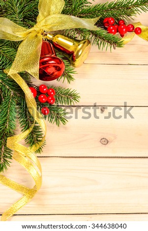 christmas cecorations on the wooden board