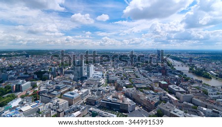 Top view of city Frankfurt in sunny day