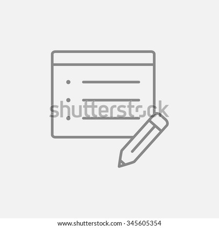 Notepad and pencil line icon for web, mobile and infographics. Vector dark grey icon isolated on light grey background.