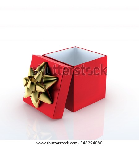 open red gift box with golden ribbon on white background 3d render