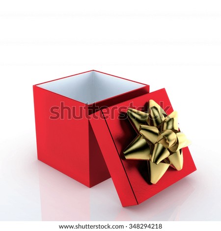 open red gift box with golden ribbon on white background 3d render