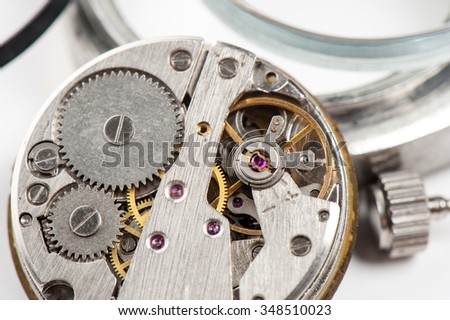 closeup the parts of automatic wristwatch