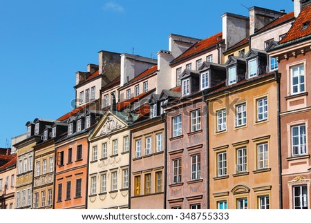 Rooftops of Buildings surounding Warsaw's Old Town Market Square or Rynek Starego Miasta. Barss Side or Strona Barssa