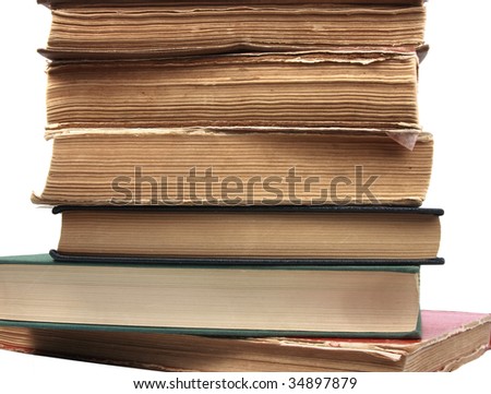 Old books. Close-up. Isolated on white.