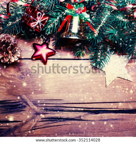 Christmas Card with Christmas decoration - New Year holiday card with copy space