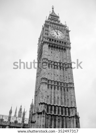 Big Ben at the Houses of Parliament in London in black and white