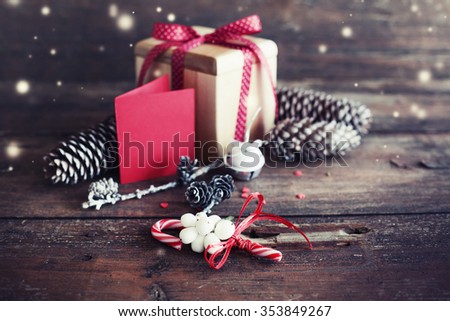 Christmas decoration on  wooden background / selective focus