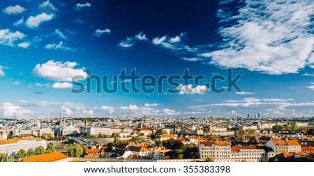 Aerial, panorama, cityscape of Prague, Czech Republic. Sunny summer day