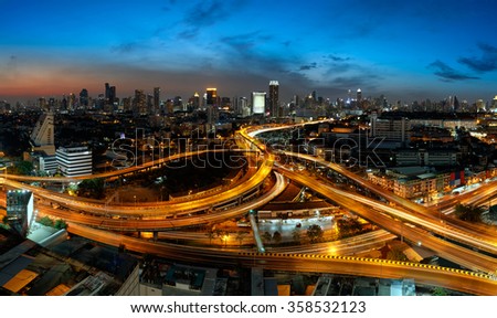 Panorama of Highway and main traffic in Bangkok, Thailand