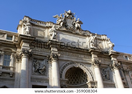 Coat of arms and architectural detail above the Trevi Fountain