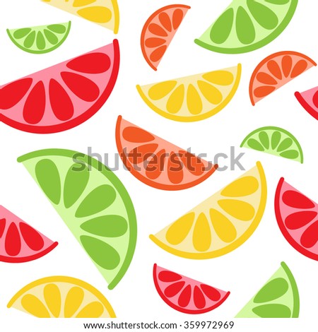 Halves of fresh citrus fruits. Vector seamless wallpaper