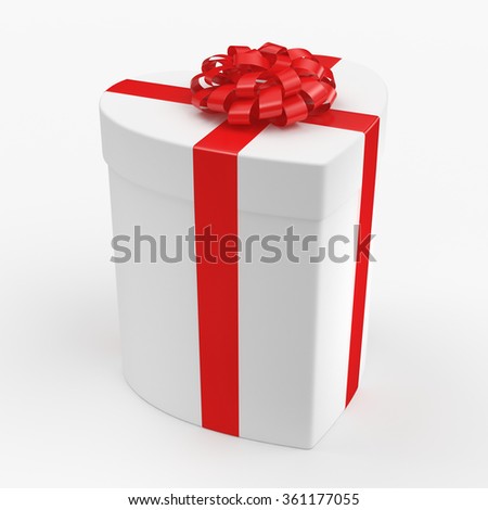 White box with heart shaped red ribbon