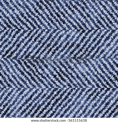Abstract indigo dyed noisy stroke herringbone seamless pattern.