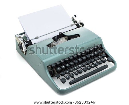 vintage typewriter with blank paper, isolated