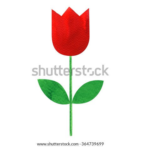 icon of red tulip bud with leaves