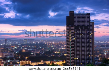 Building and skyscrapers in twilight sunrise time in Pattaya,Thailand.