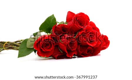 red roses bouquet on white background