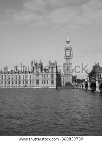 Houses of Parliament aka Westminster Palace in London, UK in black and white