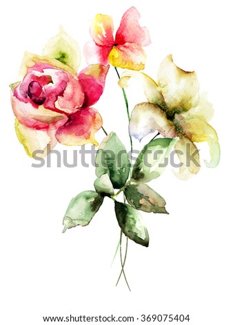 Summer flowers watercolor illustration
