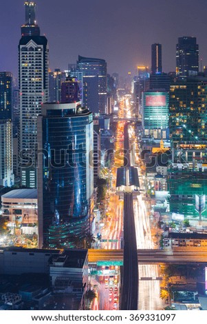 Bangkok Cityscape, business district with expressway and highway at night , Bangkok, Thailand