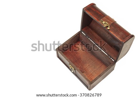 Single Closed Decorative Vintage Old Storage Redwood Box Or Casket Top View Isolated On White Background