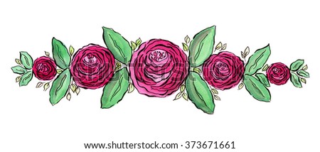  Beautiful watercolor  frame roses. Hand drawn raster floral illustration for your design: card, invitation, logo, brochure, banner