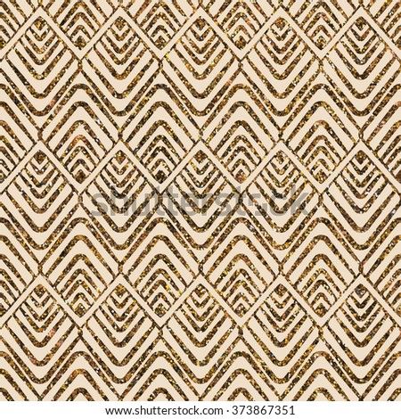 Geometric ornament gold seamless pattern. Modern art deco stylish texture. Gold trendy glitter print on beige background