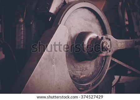 Closed up of vintage metallurgical machine, image make vintage tone.