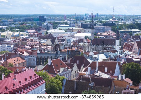 Scenic summer aerial panorama of the Old Town in Tallinn, Estonia
