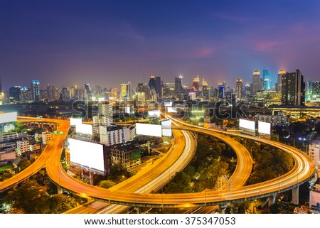 Bangkok expressway and highway top view during twilight time