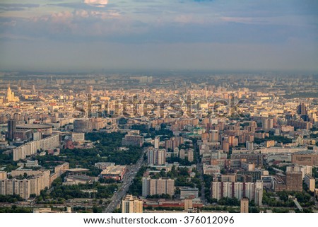 Birdseye view of Moscow, Russia, summer