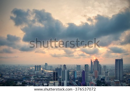 Vintage cityscape sunset, Bangkok of Thailand