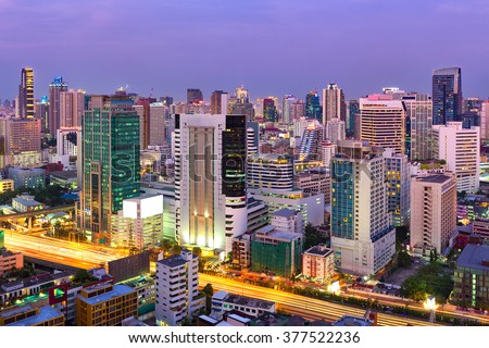Bangkok business district at twilight time.
