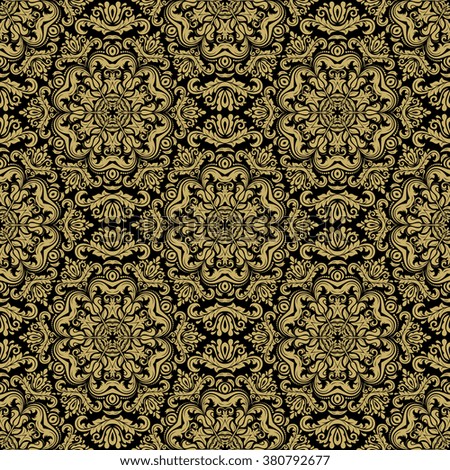 Damask seamless ornament. Traditional black and golden pattern. Classic oriental background