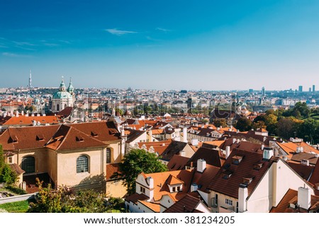 Prague cityscape, Czech Republic. Sunny blue clear sky