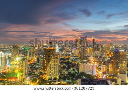 Bangkok Cityscape, Business district with high building at twilight time, Bangkok, Thailand