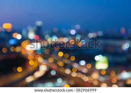 Blurred bokeh light city highway interchanged night view
