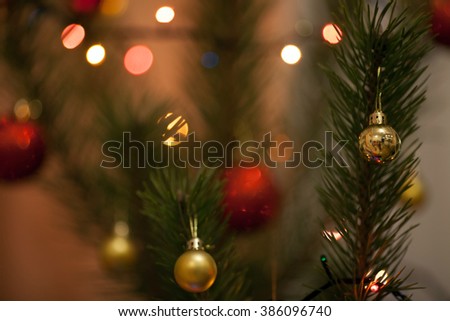 lights on green, orange, blue and pink garlands (the bright light from Christmas light on the Christmas tree) . Abstraction 