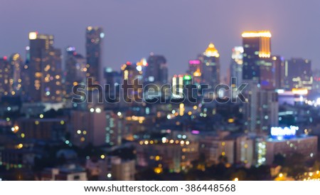Blurred bokeh light city business downtown night view