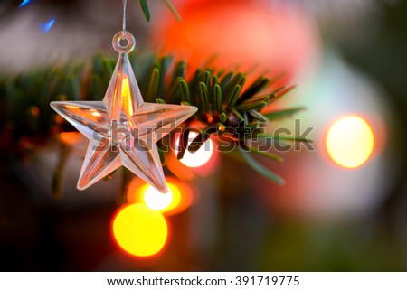 Starlet Christmas decorations hanging in tree