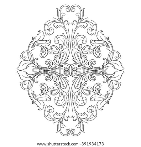 Vintage baroque frame scroll ornament engraving border floral retro pattern antique style acanthus foliage swirl decorative design element filigree calligraphy wedding