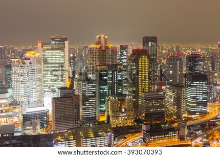 Ultramodern cityscape of Osaka, Japan the country's second largest city.