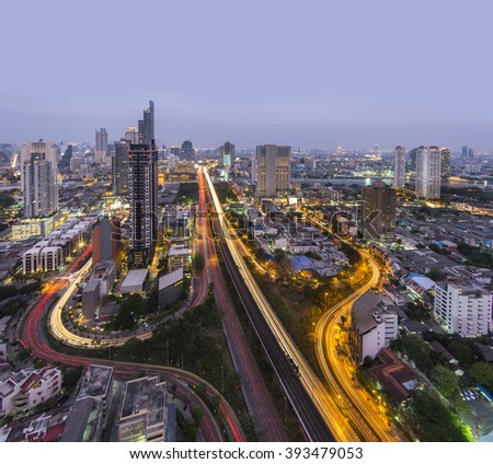 Bangkok Sathorn view twilight, city landscape bangkok Thailand