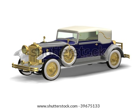 3D vintage automobile white background