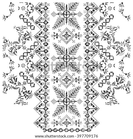 Handmade drawing Tribal ethnic embroidery pattern. Designs for fabric and printing.